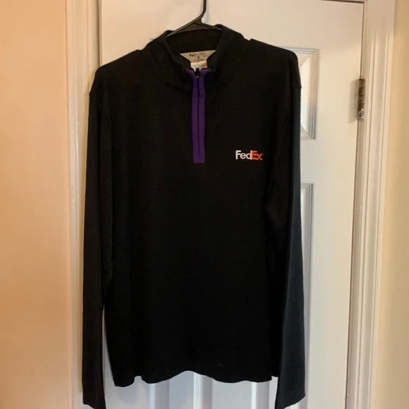 FedEx Sweaters Fedex Half Zip Black And Purple Sweater Uniform